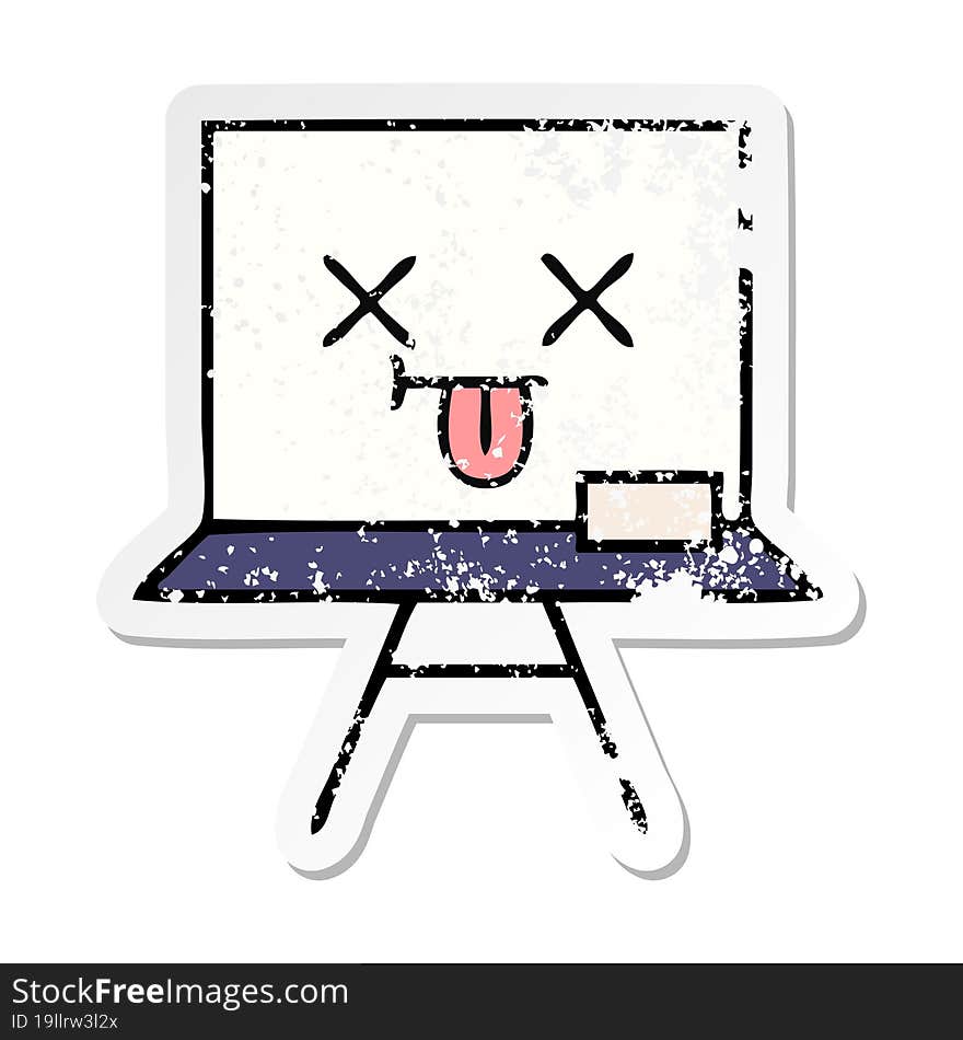 Distressed Sticker Of A Cute Cartoon White Board