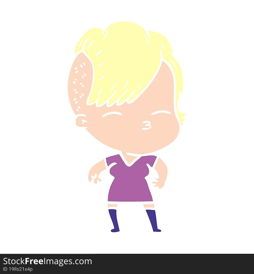 flat color style cartoon squinting girl