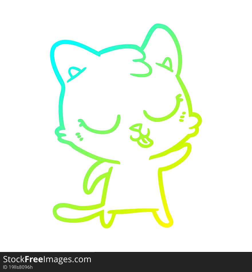 cold gradient line drawing of a cartoon cat hissing