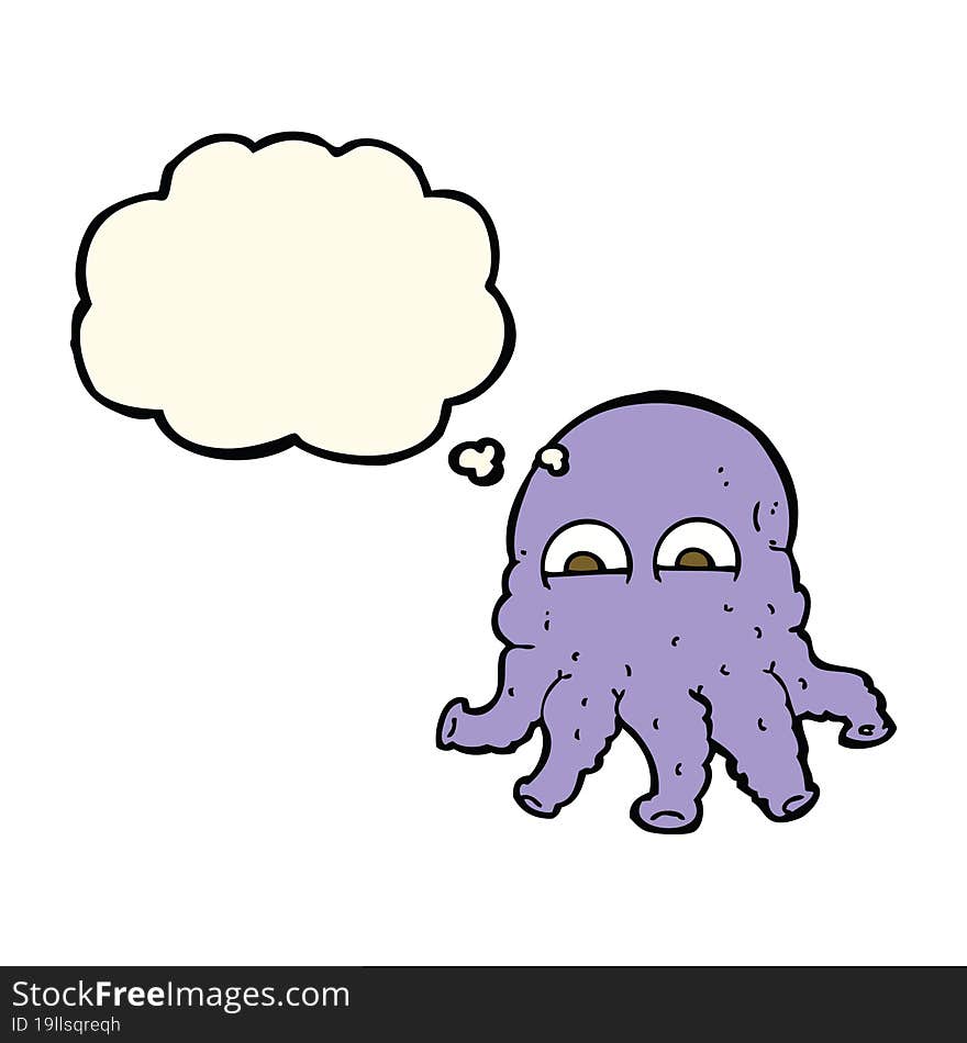 Cartoon Alien Squid Face With Thought Bubble