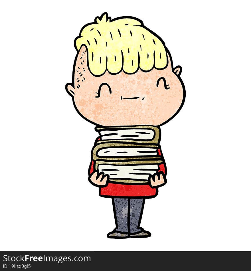 cartoon friendly boy with books. cartoon friendly boy with books