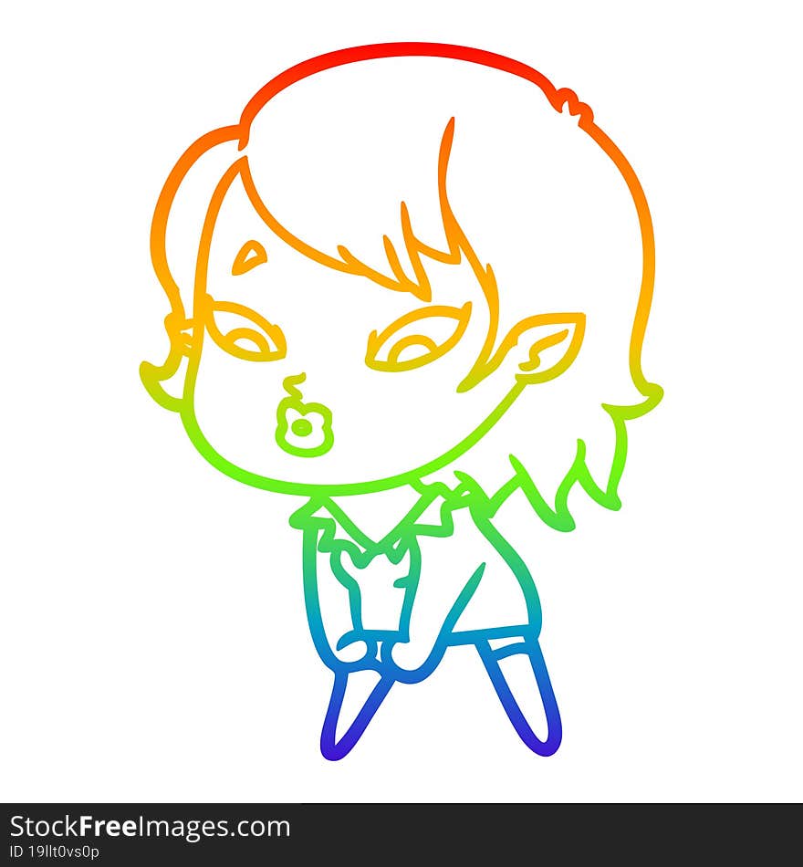 rainbow gradient line drawing cute cartoon vampire girl