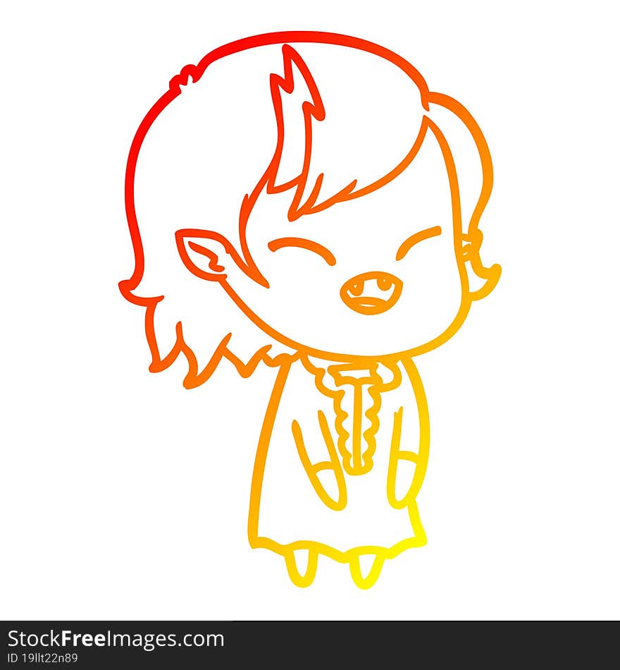 warm gradient line drawing cartoon laughing vampire girl