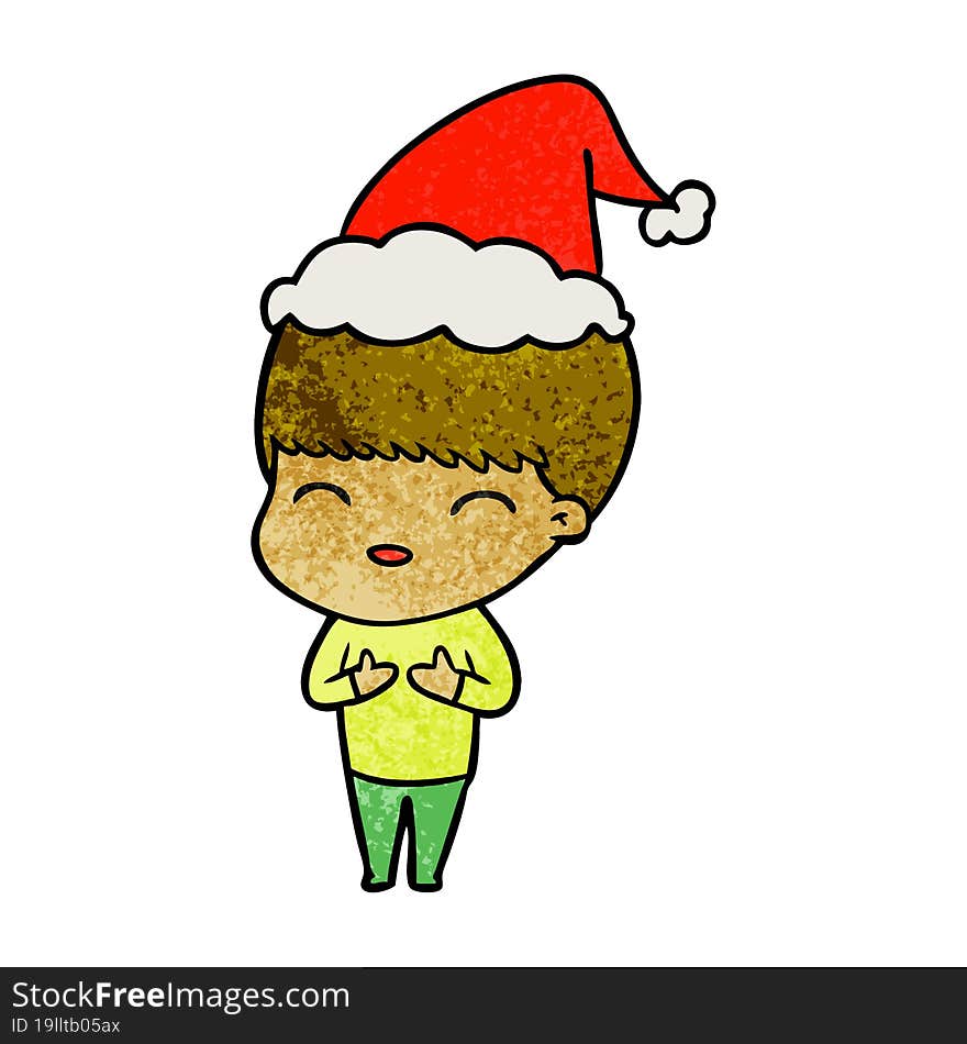 happy textured cartoon of a boy wearing santa hat