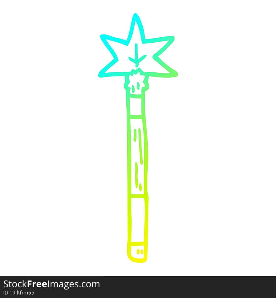 cold gradient line drawing of a cartoon magic wand