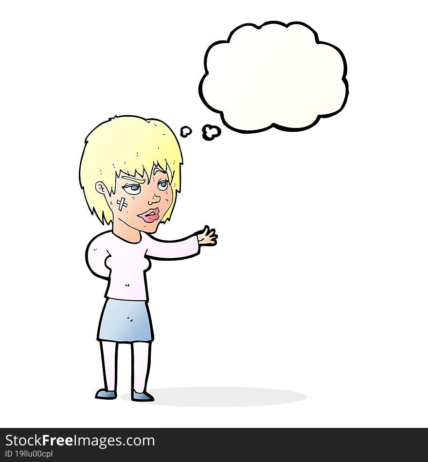 Cartoon Woman With Sticking Plaster On Face With Thought Bubble