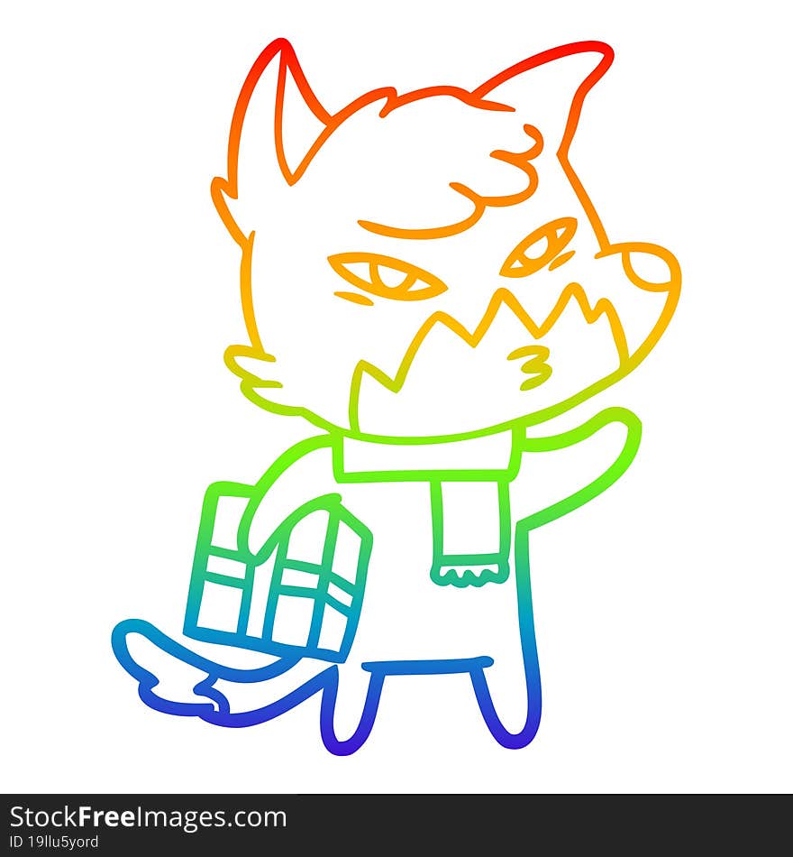 rainbow gradient line drawing clever cartoon fox