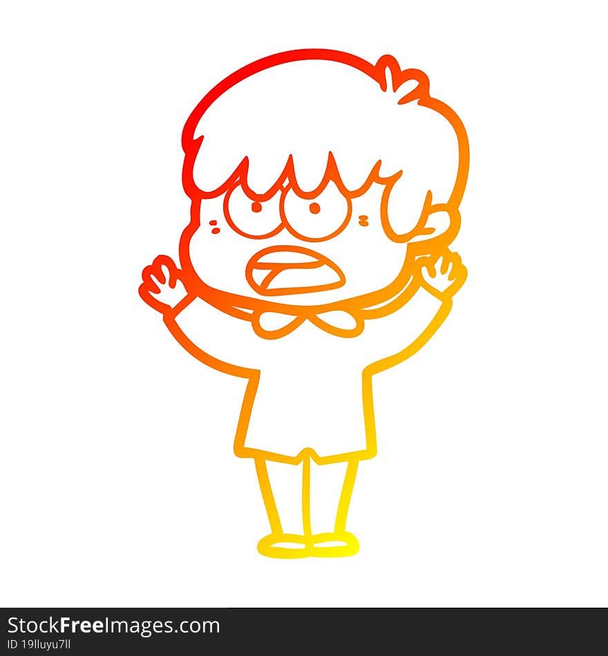 Warm Gradient Line Drawing Worried Cartoon Boy