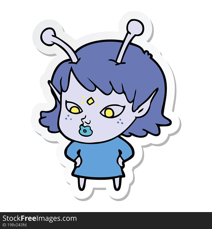 sticker of a pretty cartoon alien girl