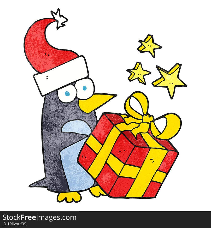 Texture Cartoon Christmas Penguin With Present