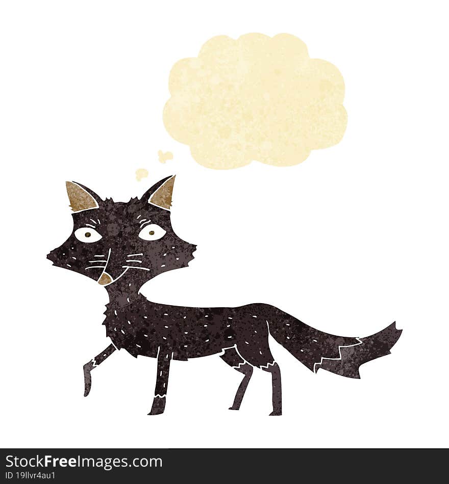 cartoon little wolf with thought bubble