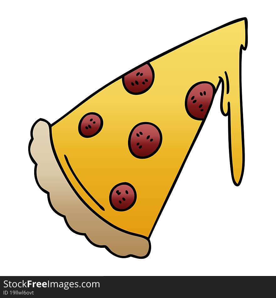 quirky gradient shaded cartoon slice of pizza