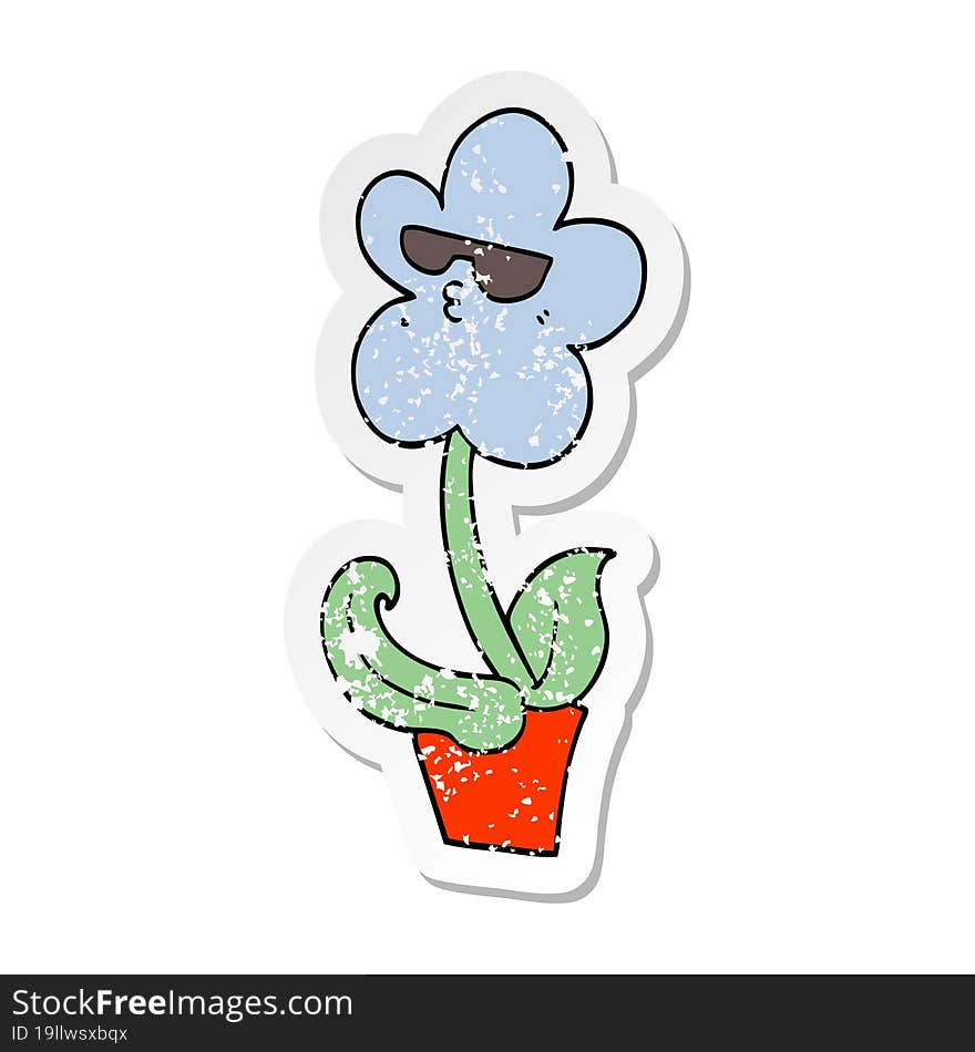 distressed sticker of a cool cartoon flower