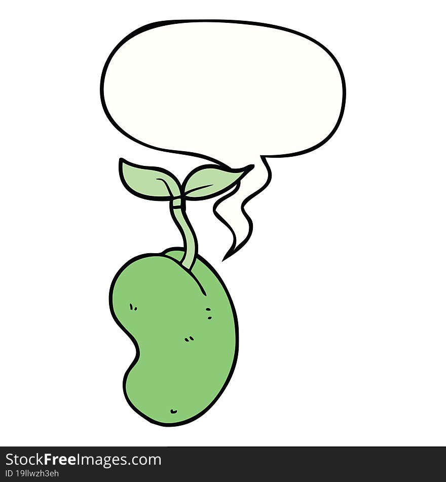 cartoon sprouting seed and speech bubble