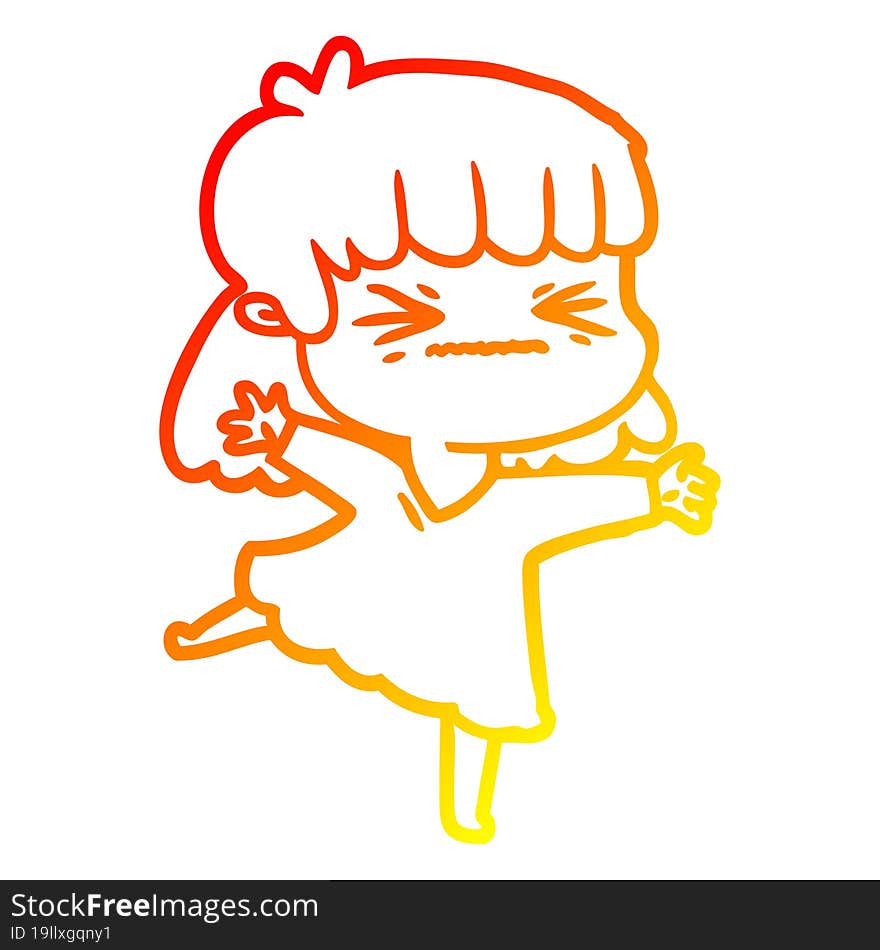 Warm Gradient Line Drawing Cartoon Angry Girl