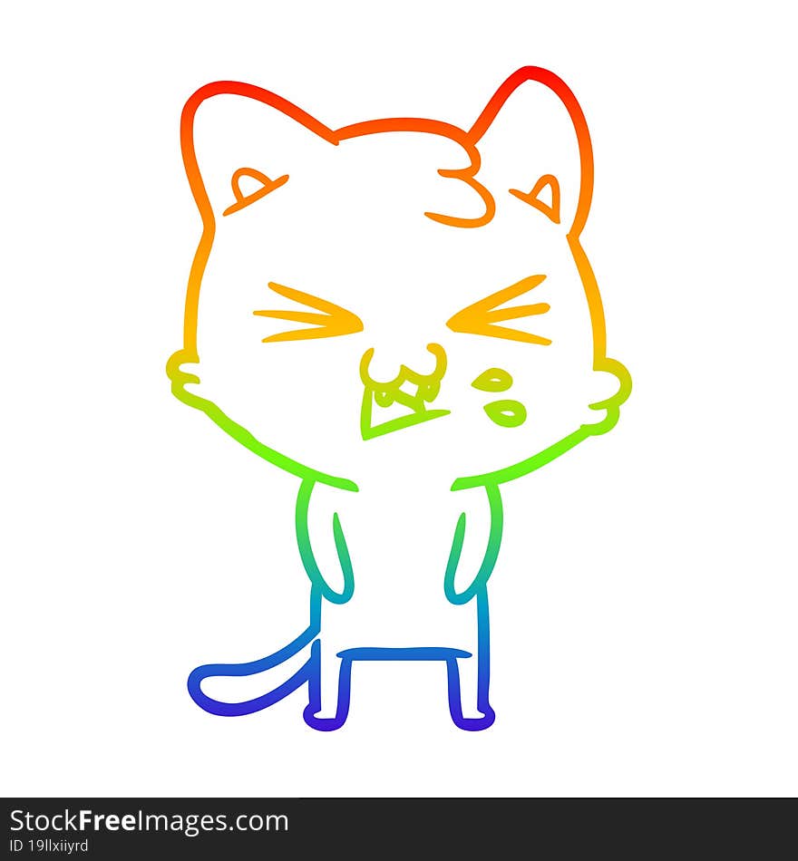 rainbow gradient line drawing cartoon cat hissing