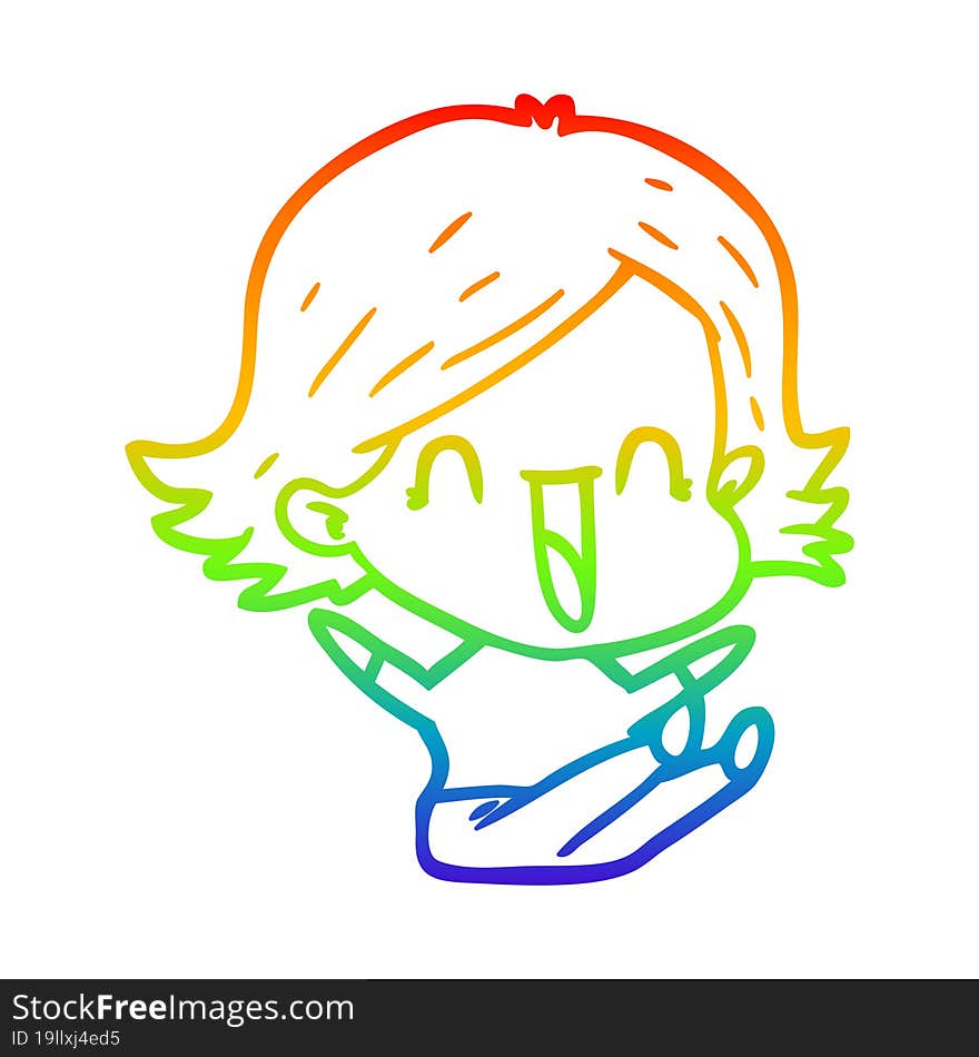 rainbow gradient line drawing cartoon laughing woman