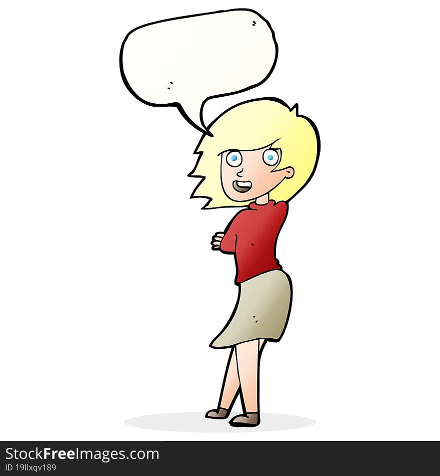 Cartoon Happy Woman With Speech Bubble