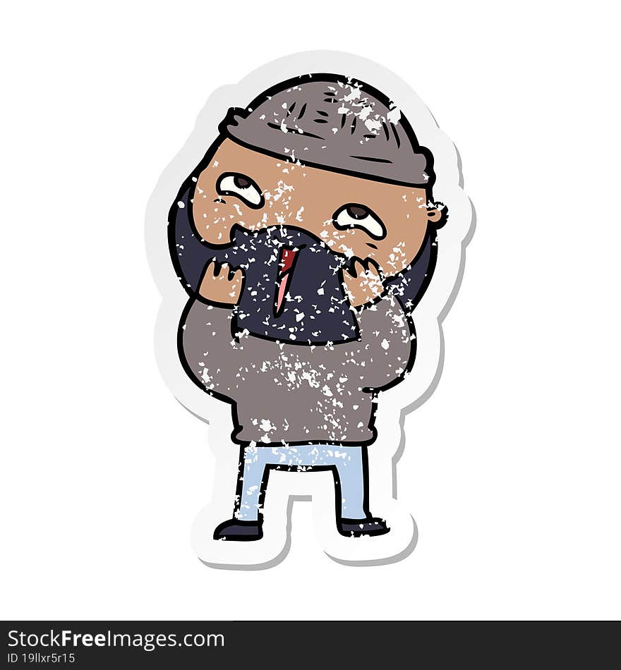 Distressed Sticker Of A Cartoon Happy Bearded Man