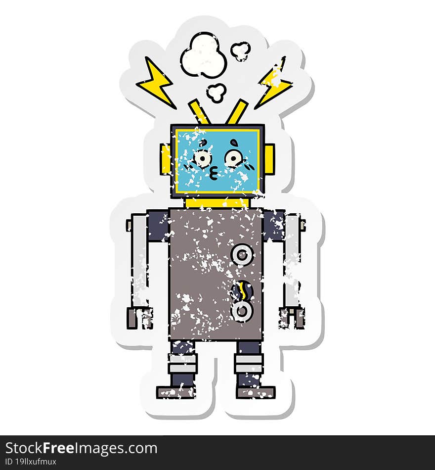 distressed sticker of a cute cartoon robot