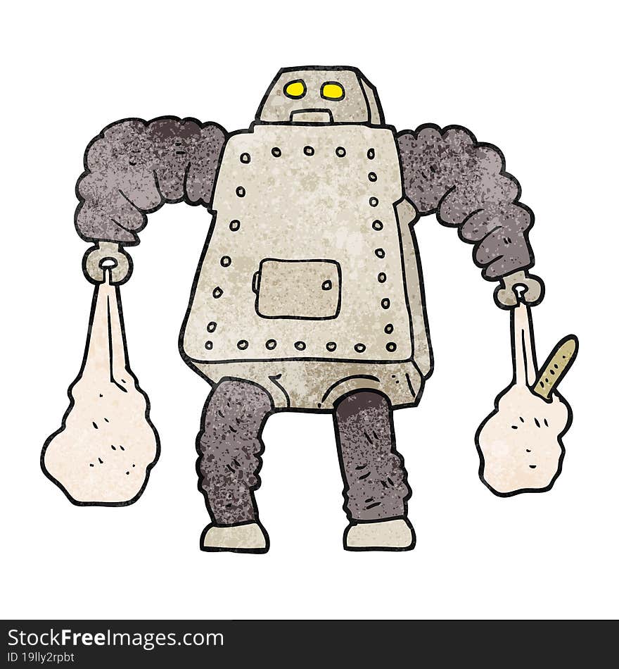 textured cartoon robot carrying shopping