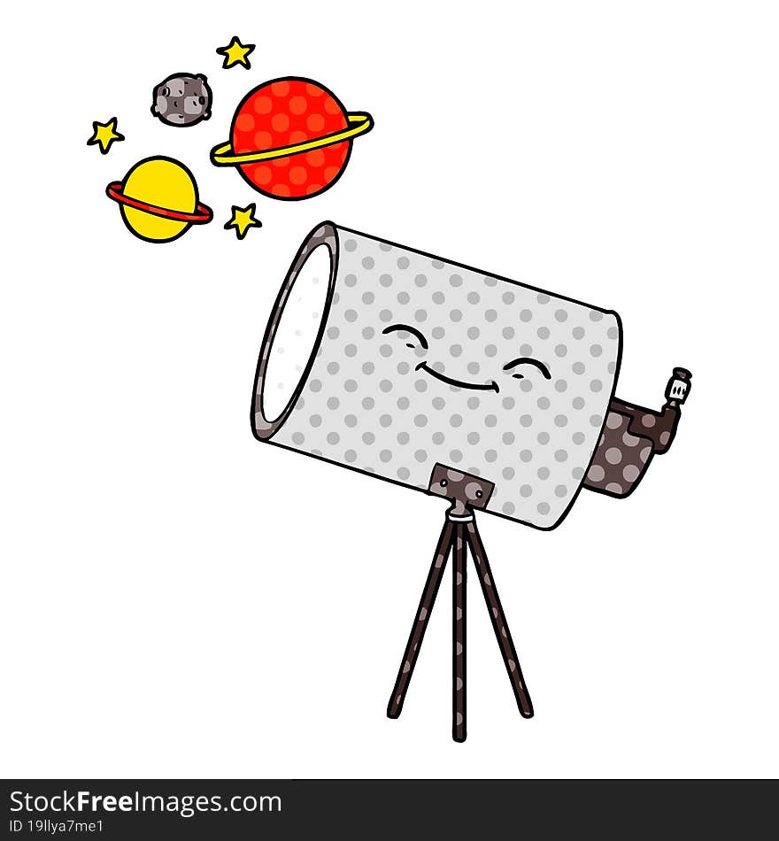 cartoon telescope with face. cartoon telescope with face