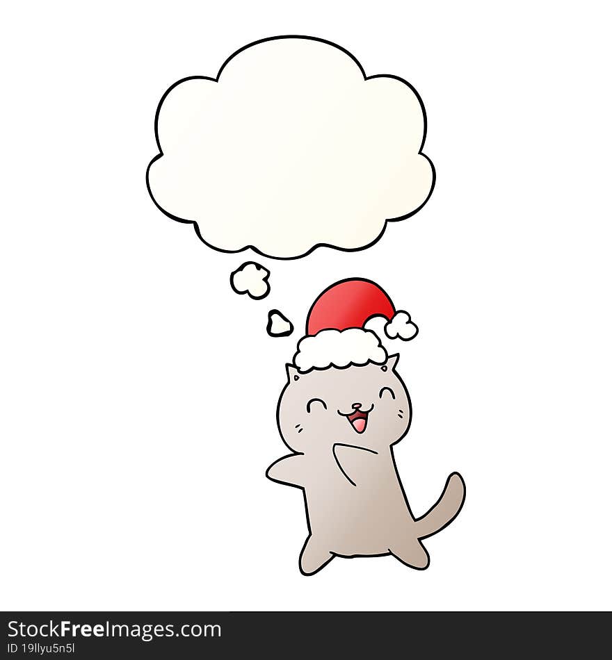 Cute Cartoon Christmas Cat And Thought Bubble In Smooth Gradient Style