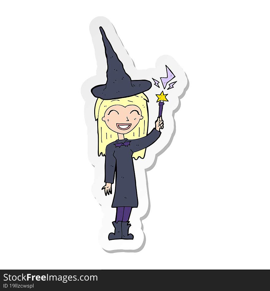 sticker of a cartoon halloween witch