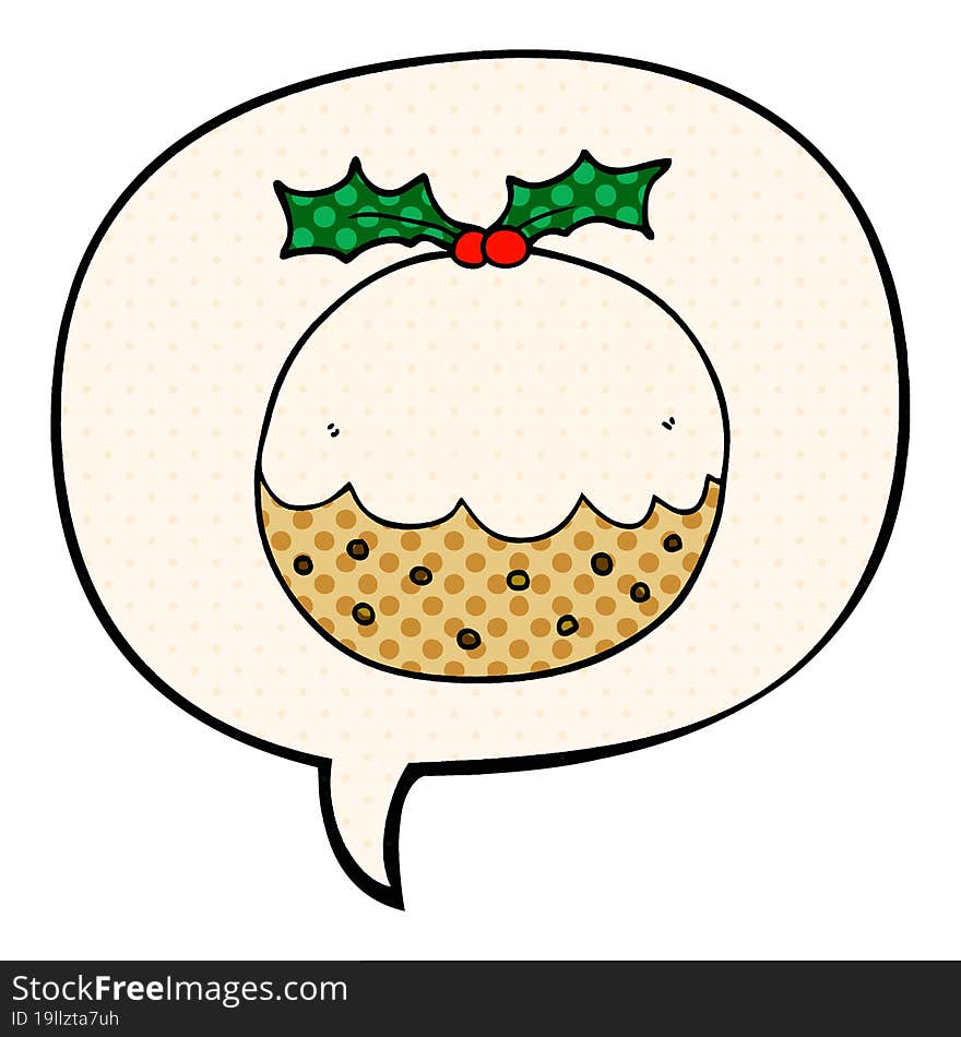 Cartoon Christmas Pudding And Speech Bubble In Comic Book Style