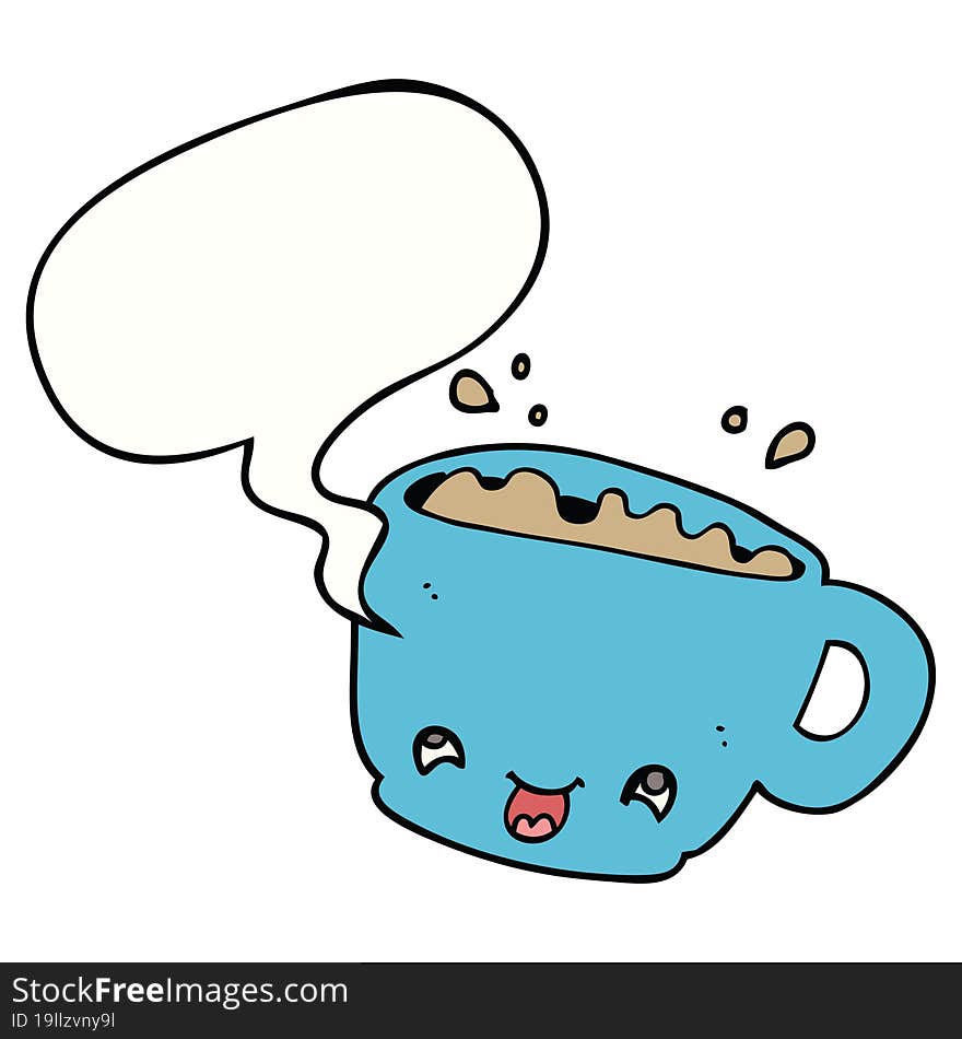 cartoon cup of coffee with speech bubble. cartoon cup of coffee with speech bubble