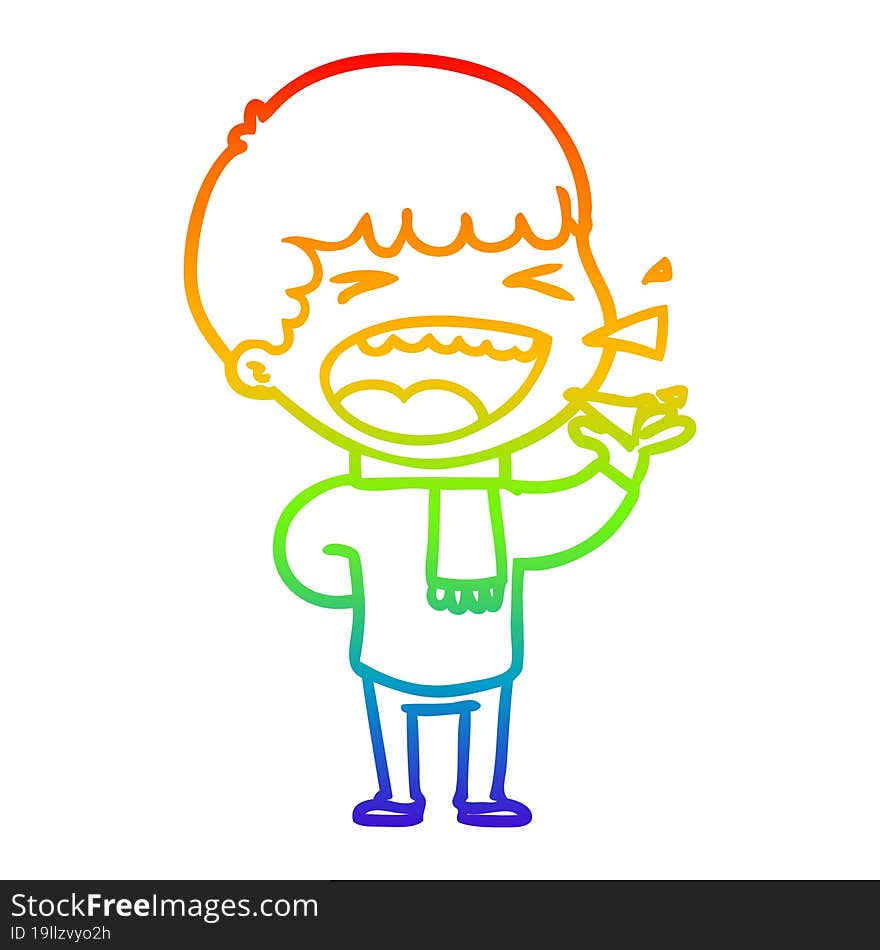 rainbow gradient line drawing of a cartoon laughing man