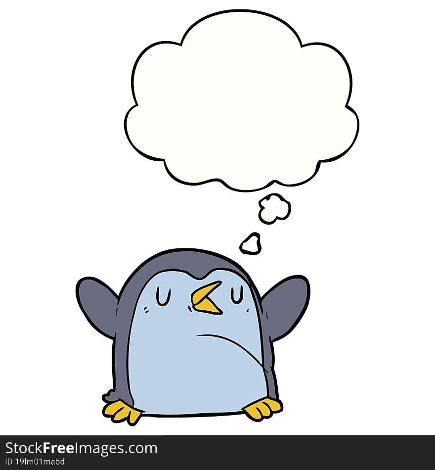 cartoon penguin with thought bubble. cartoon penguin with thought bubble