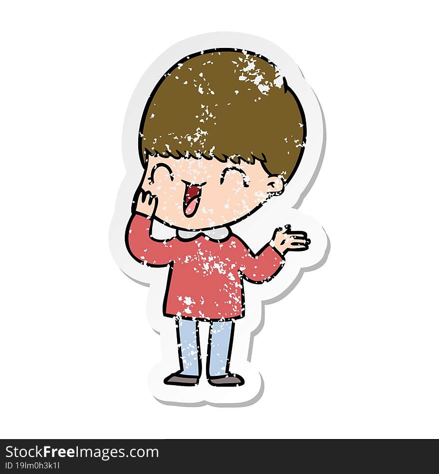 Distressed Sticker Of A Happy Cartoon Boy