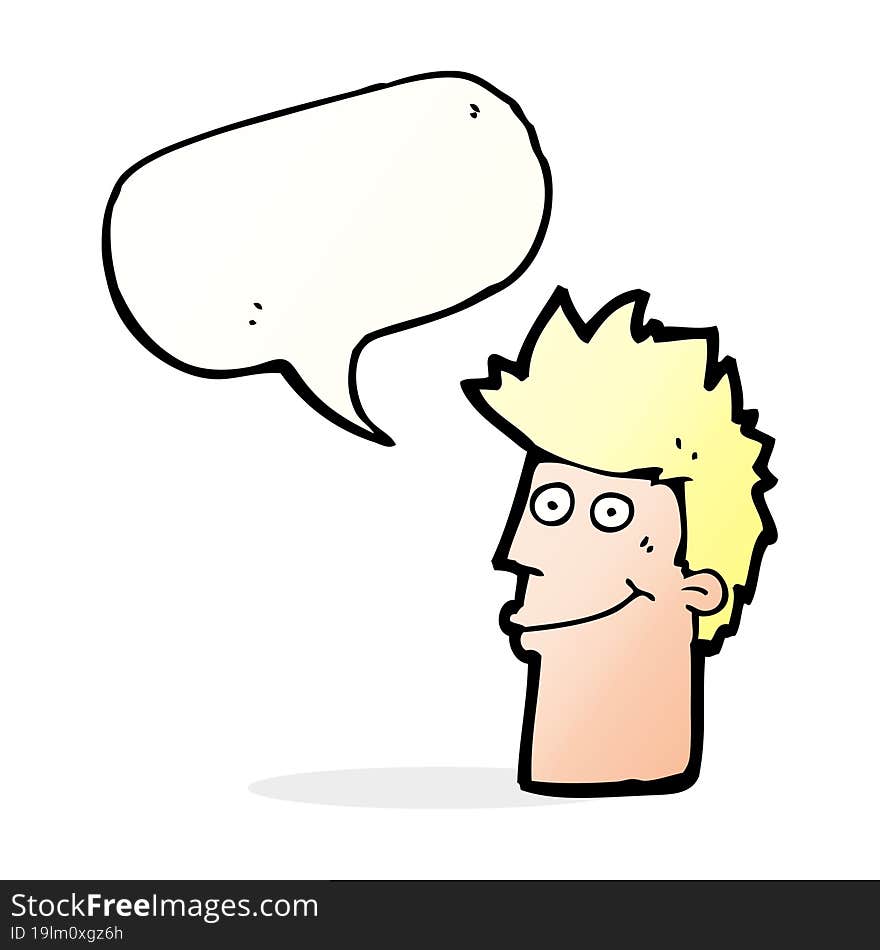 cartoon happy man with speech bubble