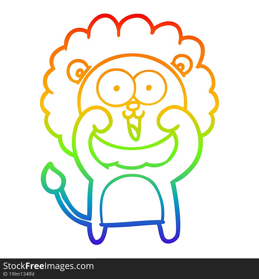 rainbow gradient line drawing of a happy cartoon lion