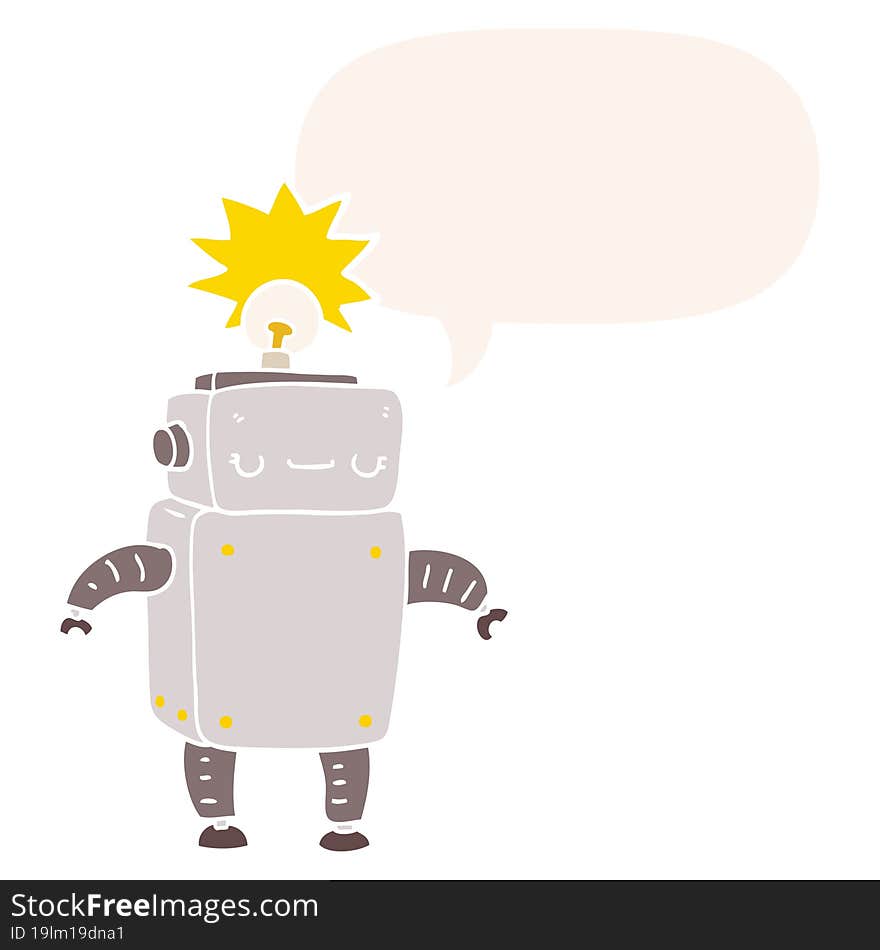 cartoon robot and speech bubble in retro style