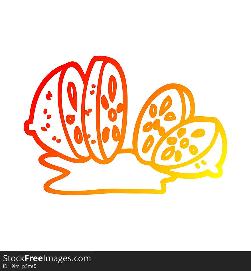 Warm Gradient Line Drawing Cartoon Sliced Lemon