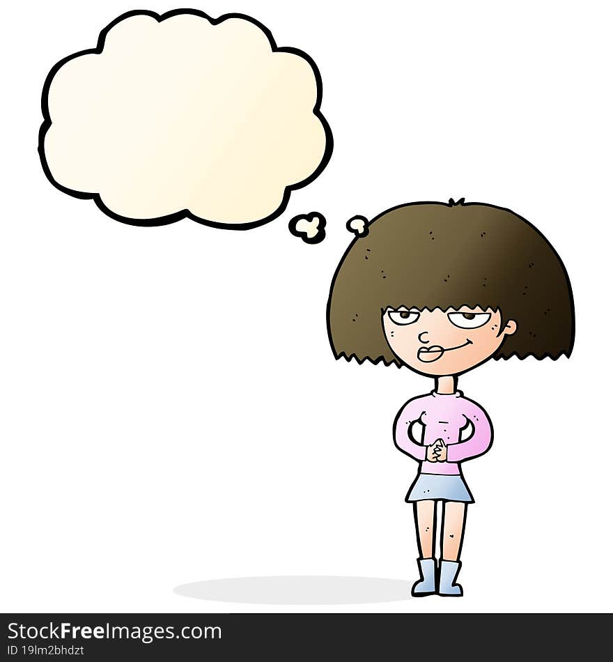 Cartoon Sly Woman With Thought Bubble