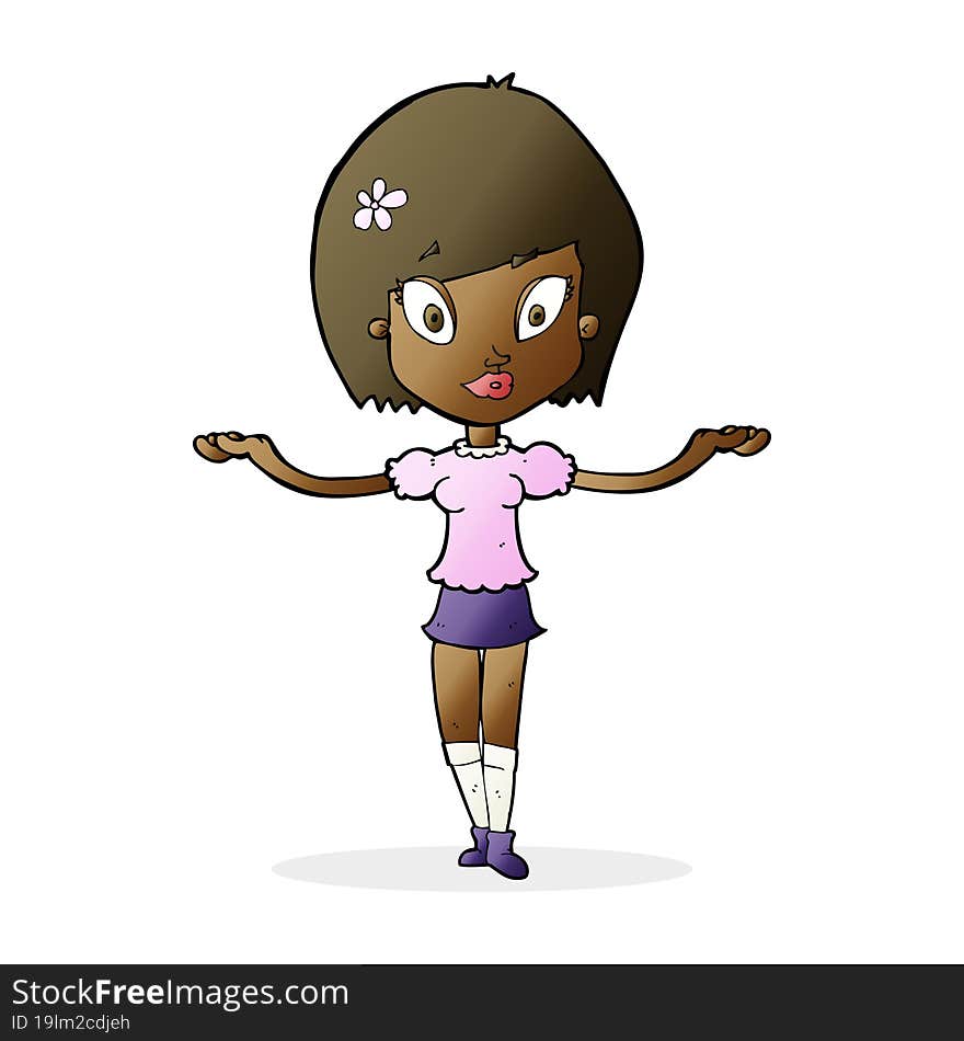 cartoon woman making balancing gesture