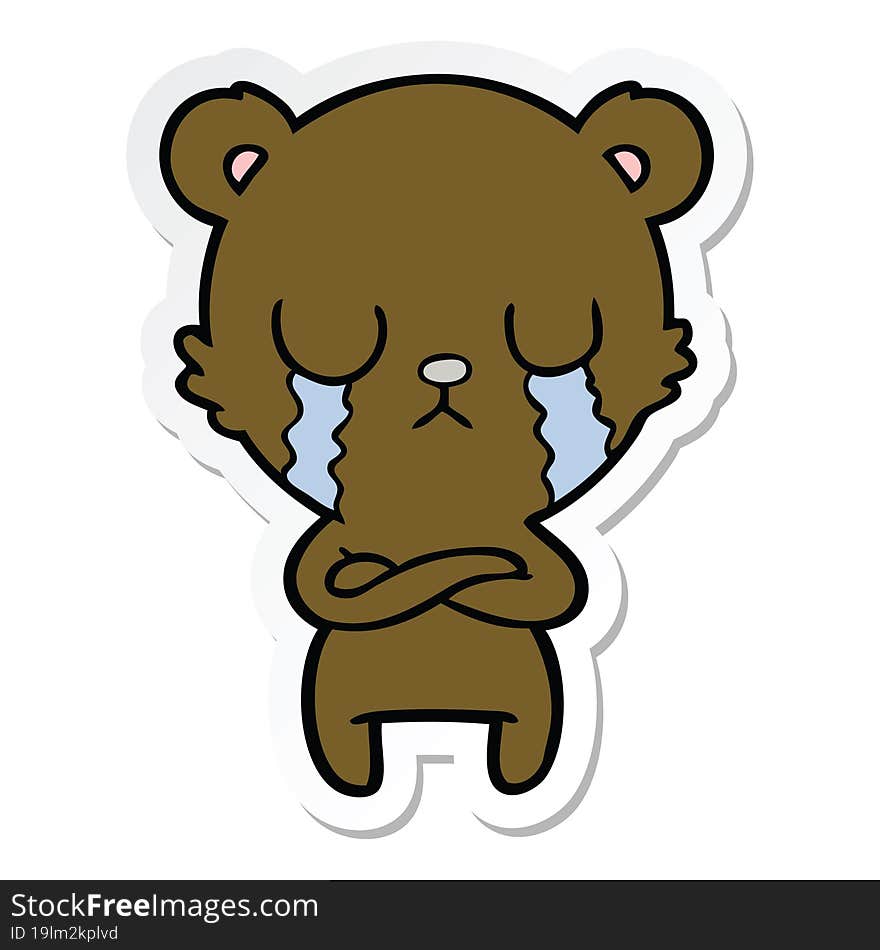 sticker of a crying cartoon bear