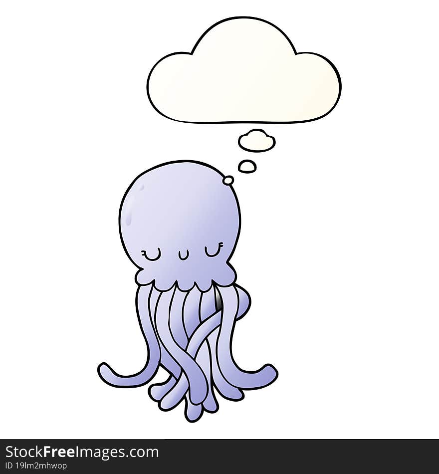 cute cartoon jellyfish and thought bubble in smooth gradient style