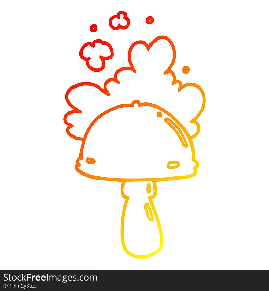 warm gradient line drawing cartoon mushroom with spore cloud