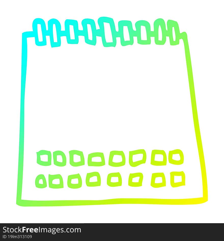 cold gradient line drawing of a cartoon blank calendar