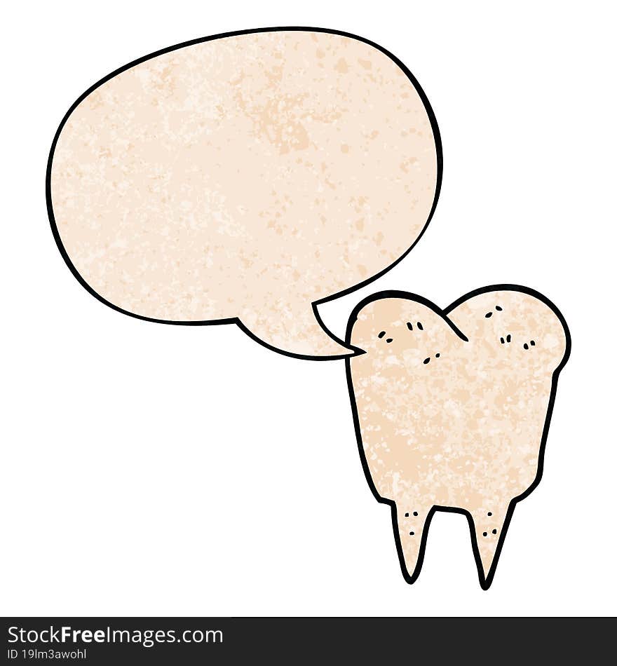 Cartoon Tooth And Speech Bubble In Retro Texture Style