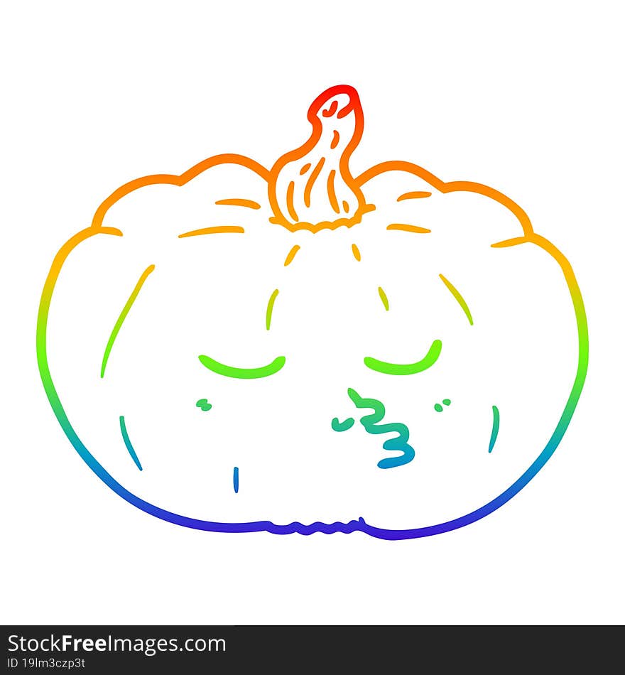 rainbow gradient line drawing of a cartoon pumpkin