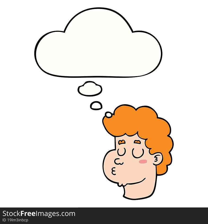 cartoon male face with thought bubble. cartoon male face with thought bubble