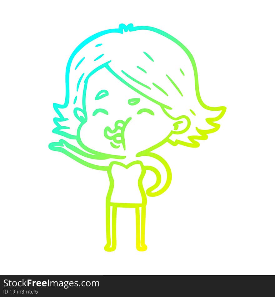 cold gradient line drawing cartoon girl pulling face