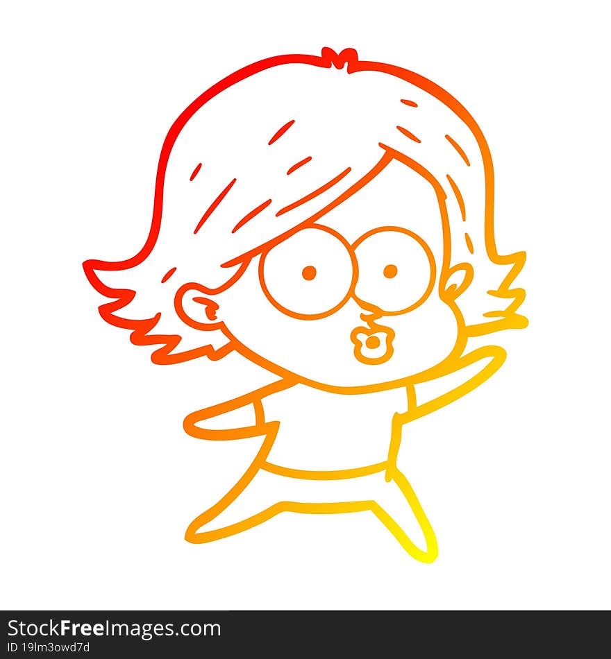 warm gradient line drawing of a cartoon girl pouting