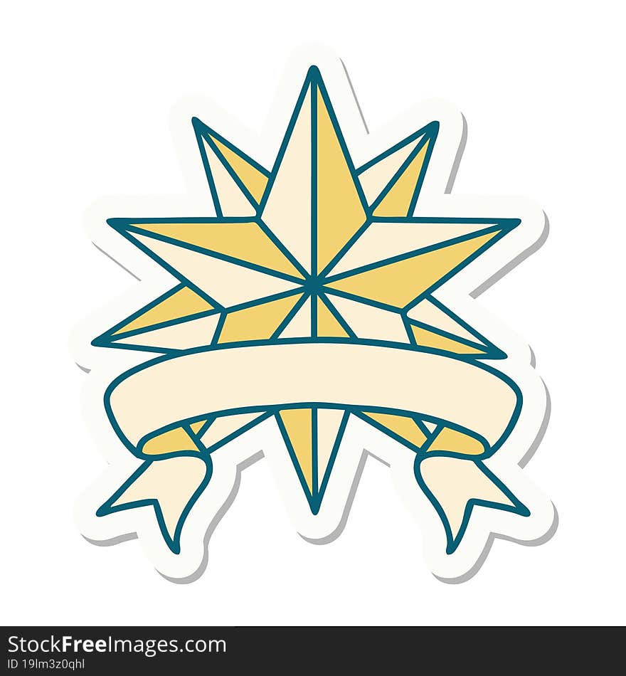 tattoo sticker with banner of a star