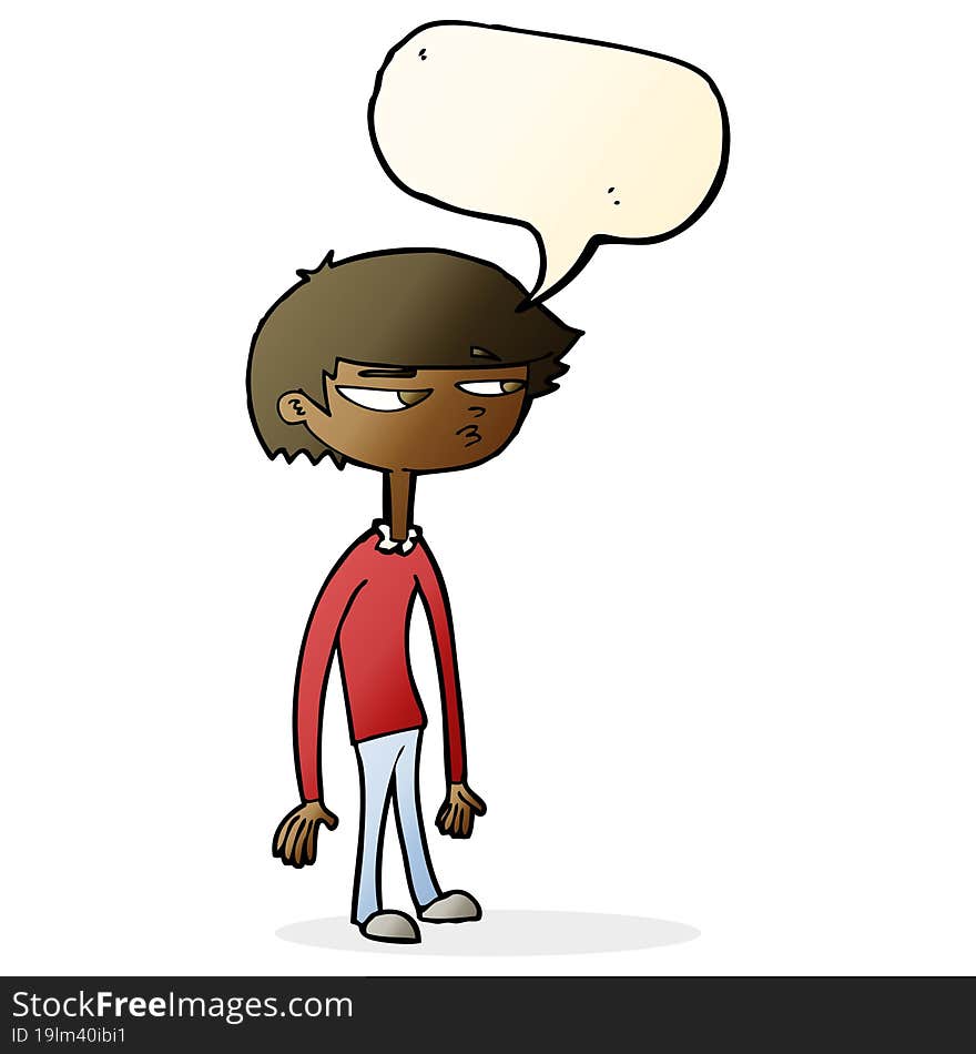 cartoon suspicious boy with speech bubble